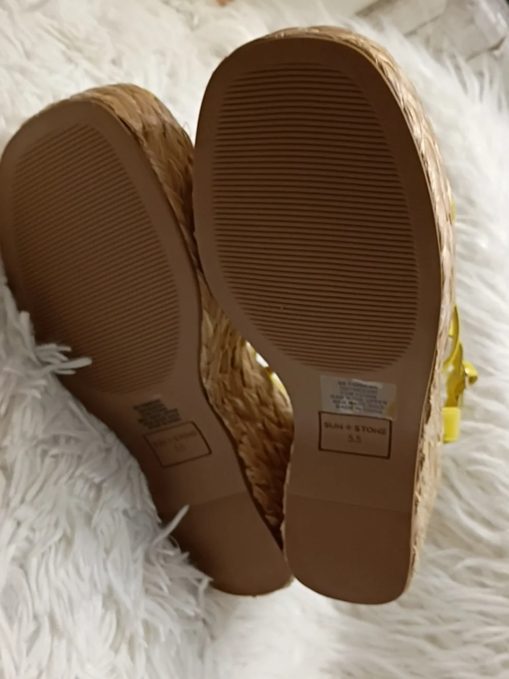 New Sun + Stone Citron Yellow Strappy Rafia Espadrille Platform Sandals 5.5M